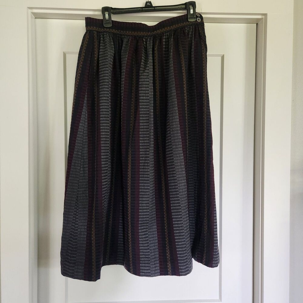 Vintage Evan Picone Pleated Midi Skirt Wool Blend Striped Women’s 10 - Picture 2 of 8